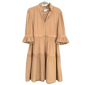 Gretchen Scott Designs Teardrop Ultra Suede Tiered 3/4 Sleeve Midi Dress Sz L